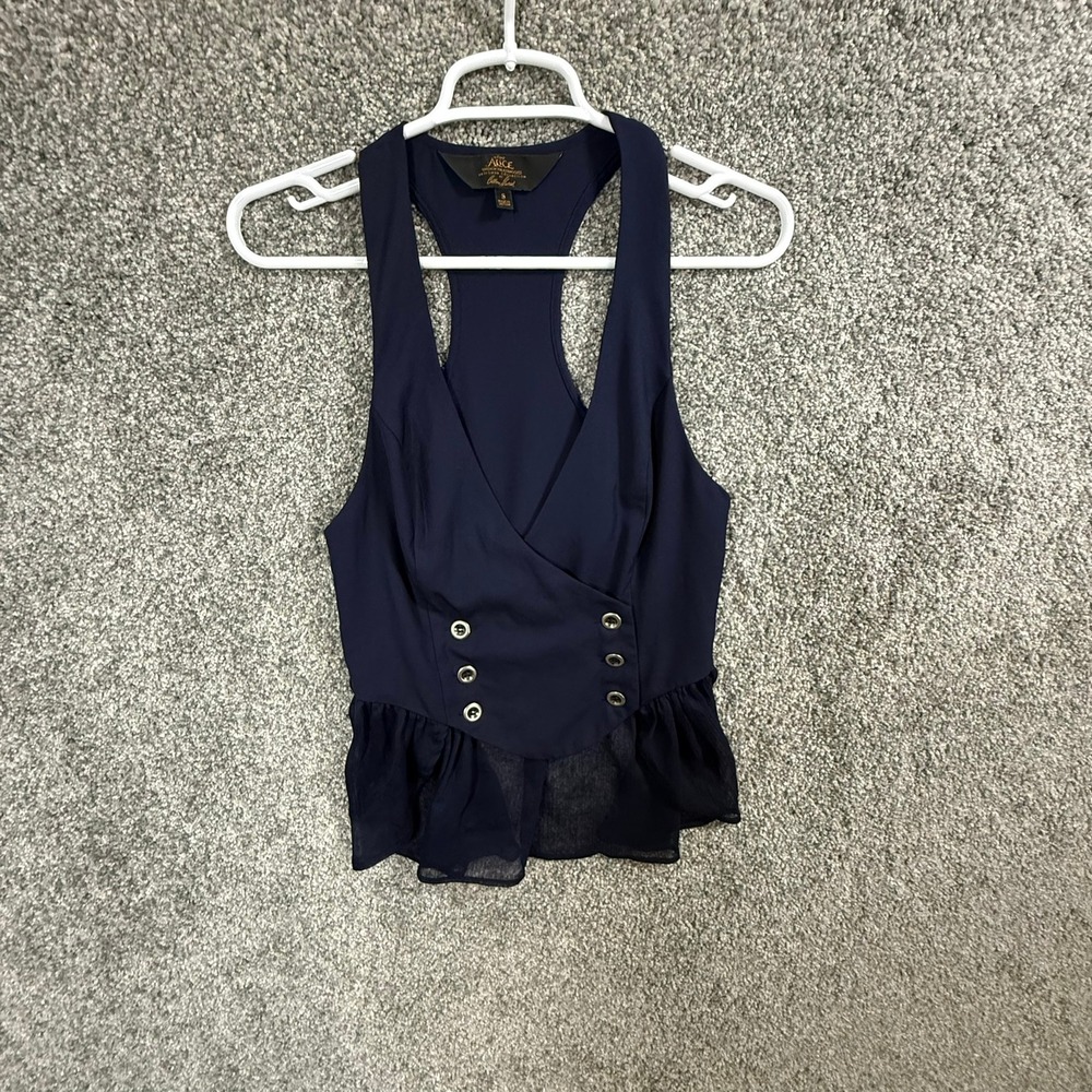 Disney Alice Through the Looking Glass Colleen Atwood Navy Peplum Vest Top S